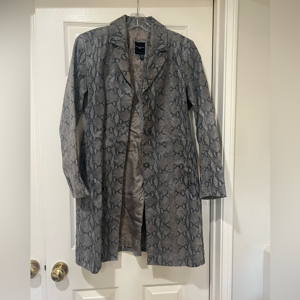 Colebrook leather snakeskin Black Grey Academia trench City‎ Long coat jacket M